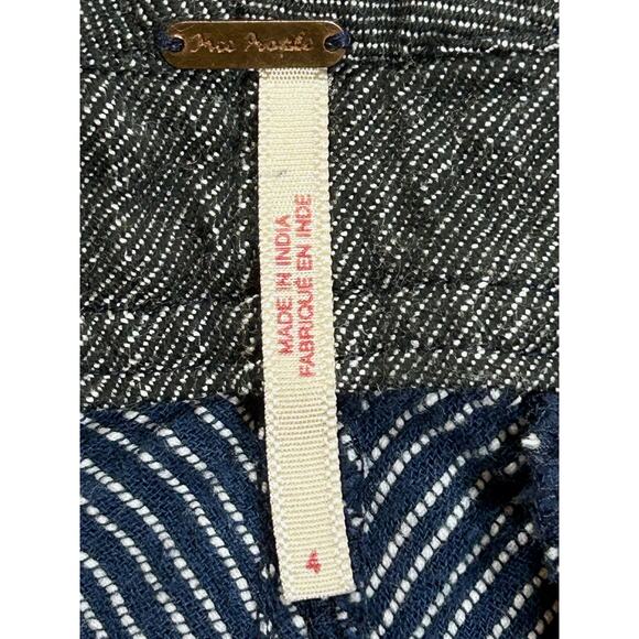 Free People Striped Pants 4 Blue White 100% Cotton High Rise Straight Leg Boho - Picture 7 of 9